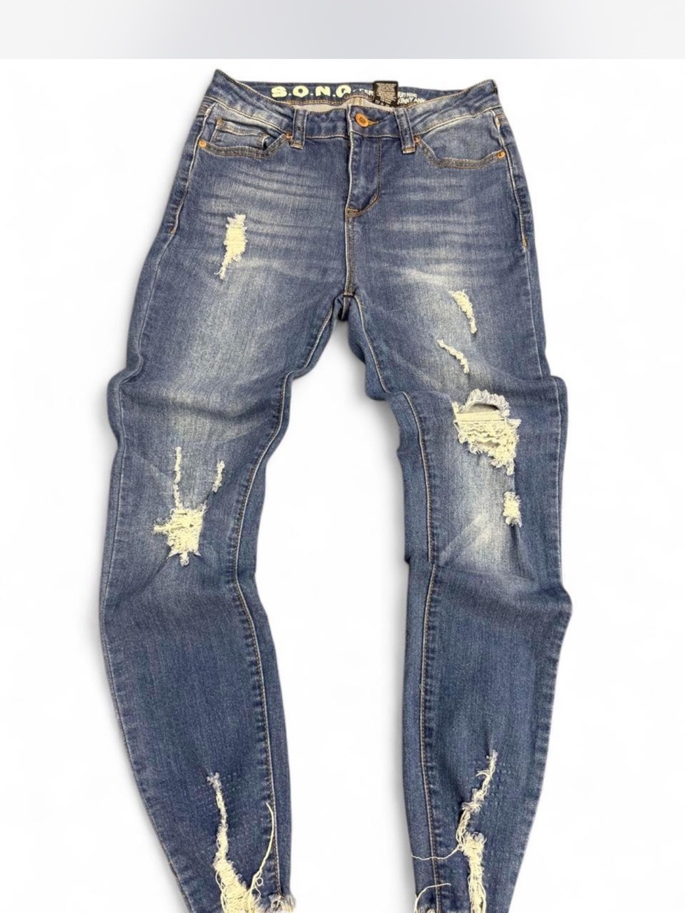 S.O.N.G. Perfect High Rise Skinny Ankle Jeans Medium Wash Distressed 26x27